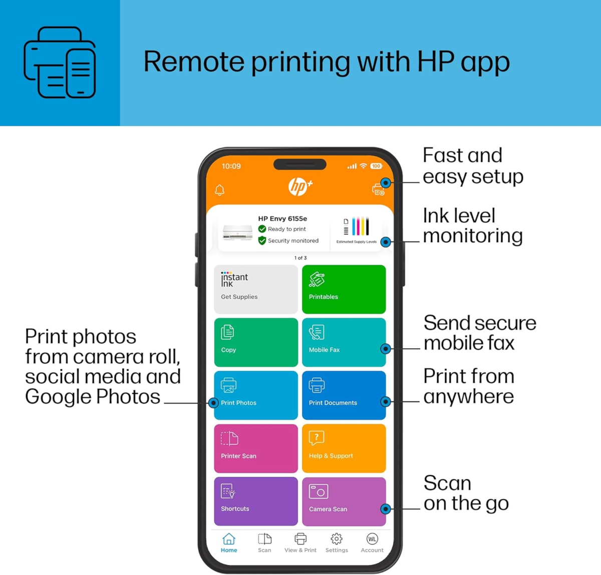 Envy 6155E Wireless All-In-One Color Inkjet Printer, Print, Scan, Copy, Duplex Printing Best-For-Home, 3 Months of Ink Included (714L5A) - Image 14