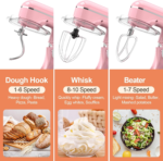 3-IN-1 Electric Stand Mixer, 6QT Bowl 10-Speed Kitchen Mixer, Household Food Mixers Include Dough Hook, Beater and Whisk, Bread Cake Mixer for Baking and Most Home Cooks, Pink - Image 3