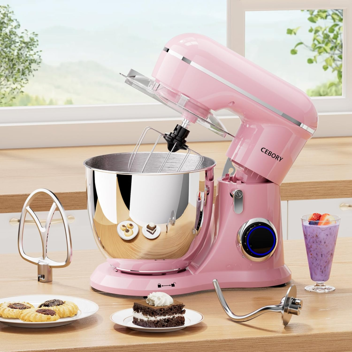 3-IN-1 Electric Stand Mixer, 6QT Bowl 10-Speed Kitchen Mixer, Household Food Mixers Include Dough Hook, Beater and Whisk, Bread Cake Mixer for Baking and Most Home Cooks, Pink - Image 5