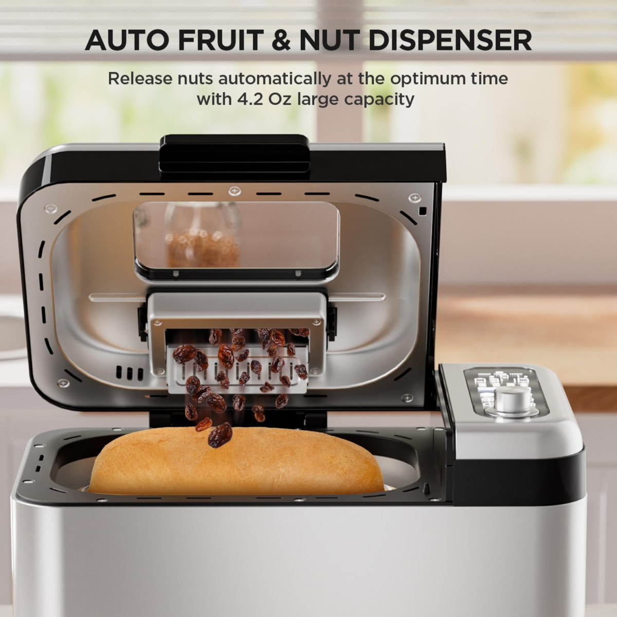 Bread Maker, 3.3LB Larger Bread Machine 15-In-1 Stainless Steel & Nonstick Ceramic Pan & Auto Nut Dispenser Bread Maker Machine Full Touch Panel with Gluten Free White Wheat Rye French Pizza - Image 5