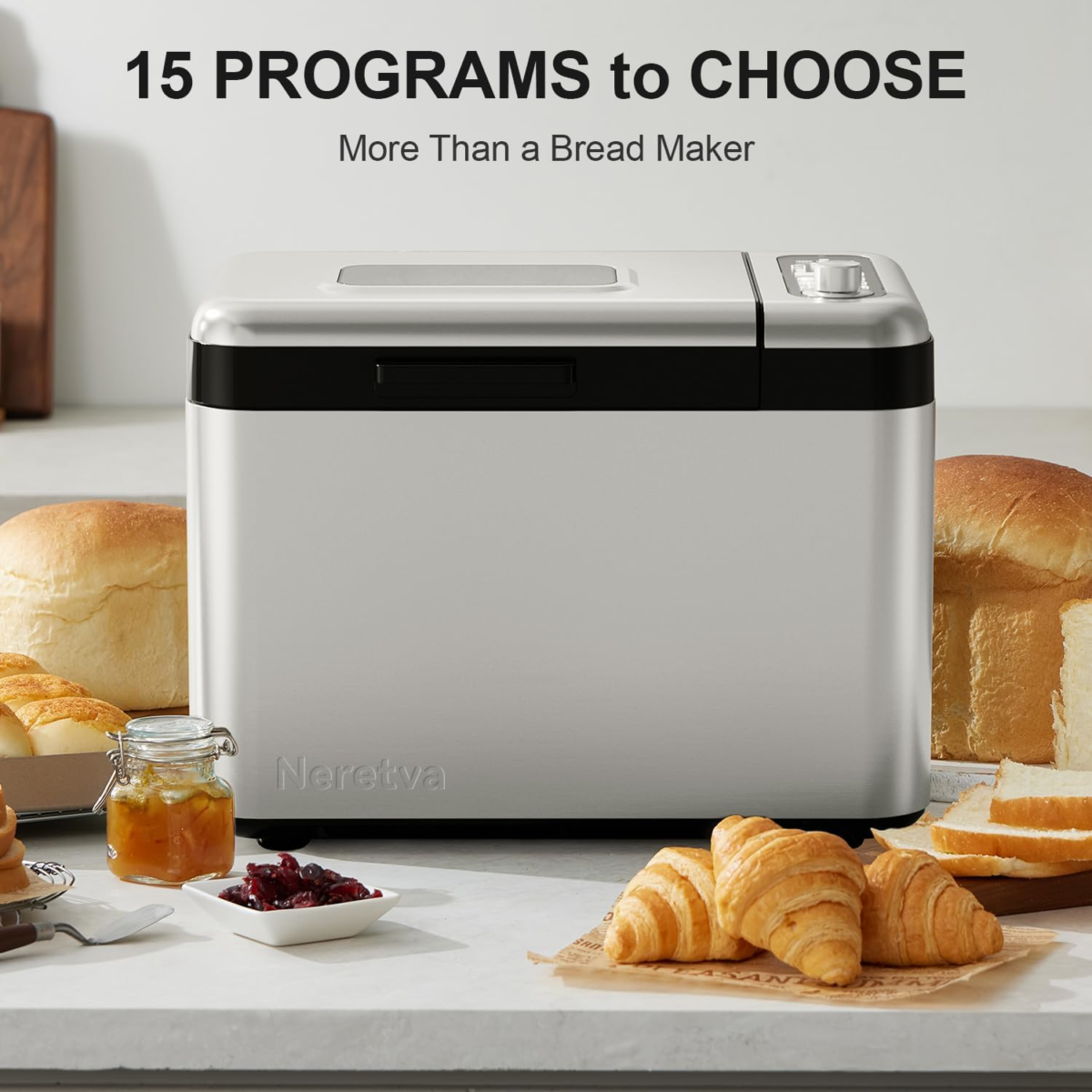 Bread Maker, 3.3LB Larger Bread Machine 15-In-1 Stainless Steel & Nonstick Ceramic Pan & Auto Nut Dispenser Bread Maker Machine Full Touch Panel with Gluten Free White Wheat Rye French Pizza - Image 3