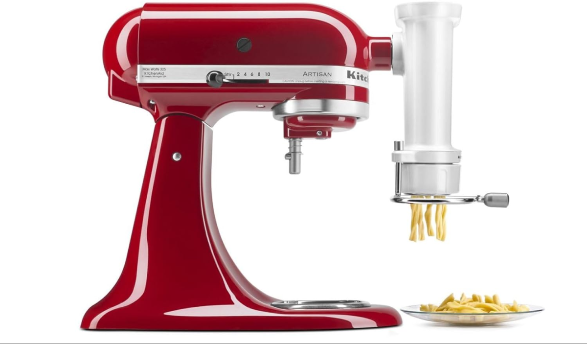 KSMPEXTA Gourmet Pasta Press Attachment with 6 Interchangeable Pasta Plates, White - Image 1