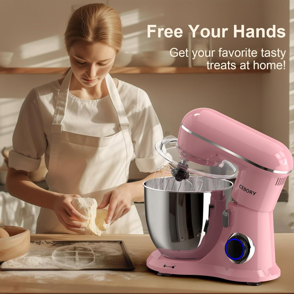3-IN-1 Electric Stand Mixer, 6QT Bowl 10-Speed Kitchen Mixer, Household Food Mixers Include Dough Hook, Beater and Whisk, Bread Cake Mixer for Baking and Most Home Cooks, Pink - Image 6