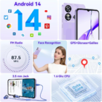 C57S Cell Phone Android 14 Smartphones - 8GB RAM 64/128GB ROM Mobile Phones, 6.52 Inch HD+, 4300 Mah Smartphone for Teenagers, Octa-Core, 13 MP + 5 MP Cell Phones Dual SIM 4G T-Mobile Phone - Image 8